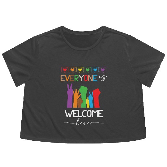 Everyone Is Welcome Here Idaho Teacher Flowy Cropped Tees