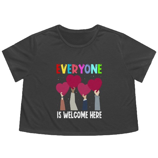 Everyone Is Welcome Here Idaho Teacher Flowy Cropped Tees