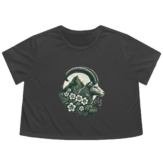 Capricorn Zodiac Sign - Mountain Goat Astrology Flowy Cropped Tees