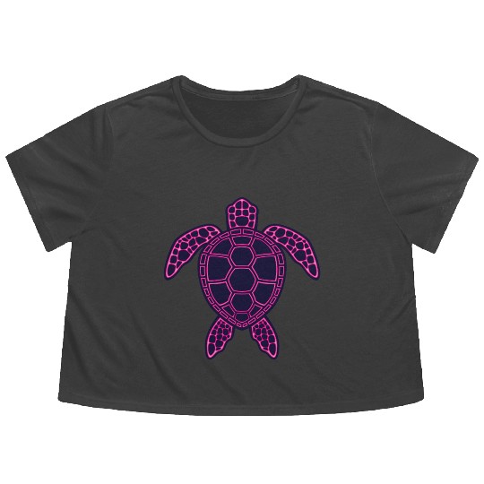 Hot Pink Neon Lava Sea Turtle Design Flowy Cropped Tees