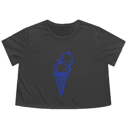 Two Birds Ice Cream Waffle Scoops Greeting Waving Flowy Cropped Tees