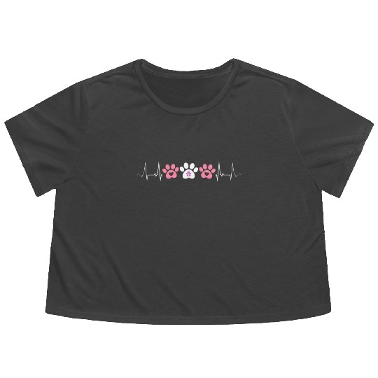 Lesbian Heartbeat Paw Prints Cute Pet Pride Love Flowy Cropped Tees