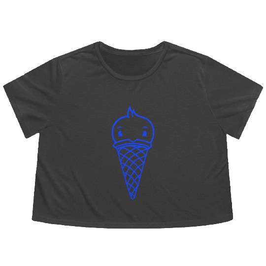 Bird Ice Cream Waffle Scoops Summer Yummy eating Flowy Cropped Tees