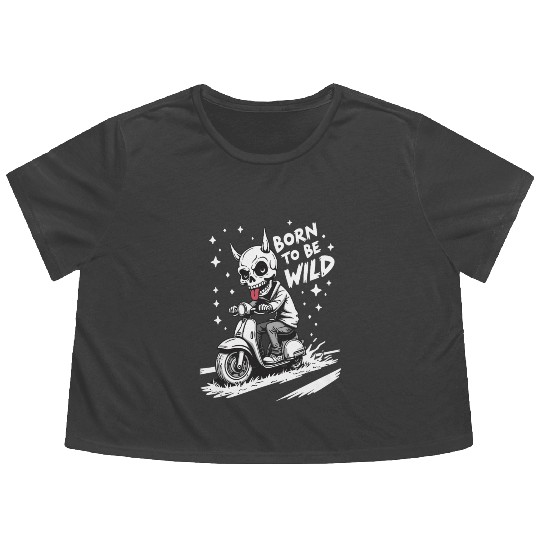 Born to Be Wild - Skull Devil on Scooter Flowy Cropped Tees