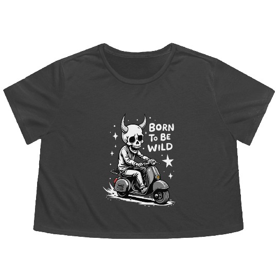Born to Be Wild - Skull Devil on Scooter Flowy Cropped Tees