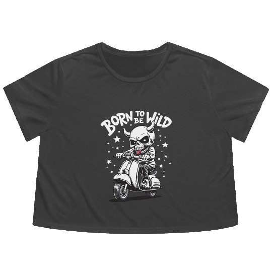 Born to Be Wild - Skull Devil on Scooter Flowy Cropped Tees