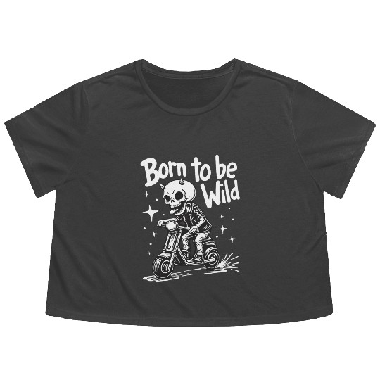 Born to Be Wild - Skull Devil on Scooter Flowy Cropped Tees