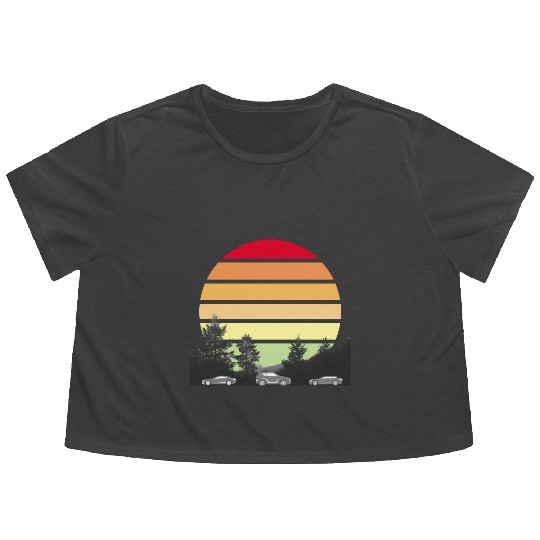 Green Horizons – Sun, Trees, and Vehicles Logo Flowy Cropped Tees
