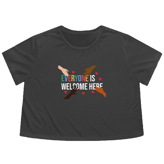 Everyone is welcome here Idaho Teacher Flowy Cropped Tees