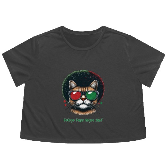 Feline Free Since 1865, Afro Cat Juneteenth Design Flowy Cropped Tees
