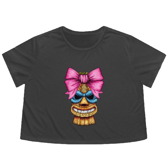 Coquette Bow Tiki Luau Hawaiian Hawaii Tiki Mask Flowy Cropped Tees