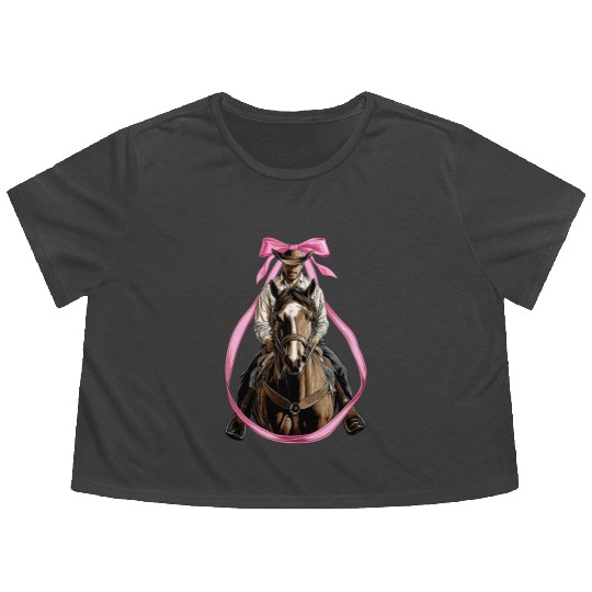 Coquette Bow Rodeo Barrel Racer Barrel Racing Mom Flowy Cropped Tees