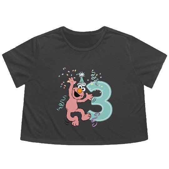 Sesame Street Birthday Design With Elmo 3 Years Flowy Cropped Tees