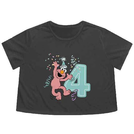 Sesame Street Birthday Design With Elmo 4 Years Flowy Cropped Tees
