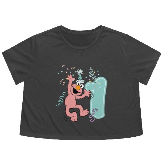 Sesame Street Birthday Design With Elmo One Year Flowy Cropped Tees