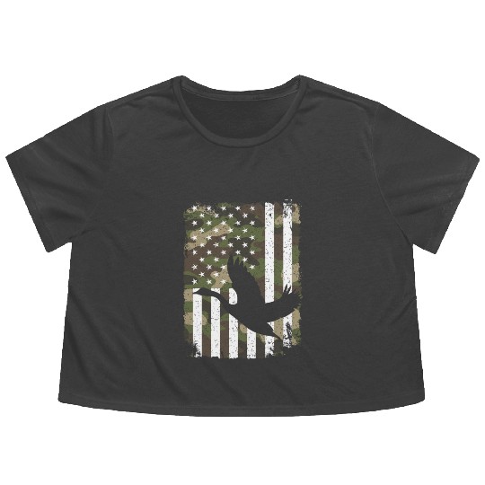 Goose Hunting Camo US Flag For Hunter Camouflage Flowy Cropped Tees