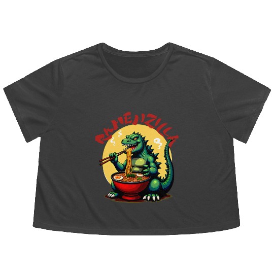 RamenZilla Ramen Noodle Loving Kaiju Monster Flowy Cropped Tees