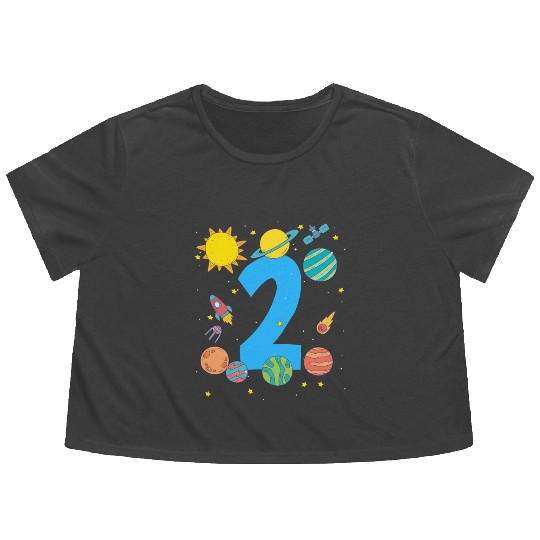 Space Number Two Adventure Fun Birthday Flowy Cropped Tees