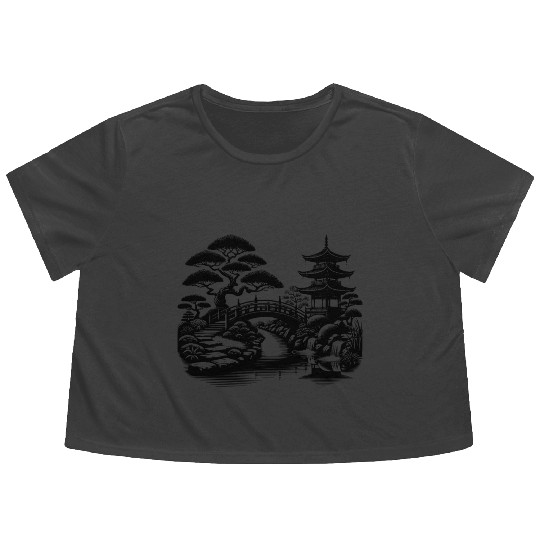 Harmonious Path To The Japanese Temple Garden Flowy Cropped Tees
