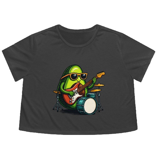 Rockin Avocado Musician Funny Graphic Flowy Cropped Tees