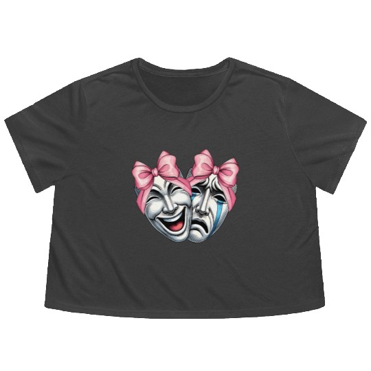 Coquette Bow Theatre Mask Drama Comedy Artist Girl Flowy Cropped Tees
