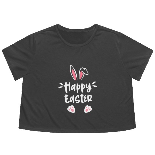 Cute Easter Bunny & Eggs – Fun Spring Design Flowy Cropped Tees