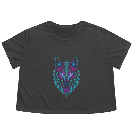 wolf face Flowy Cropped Tees