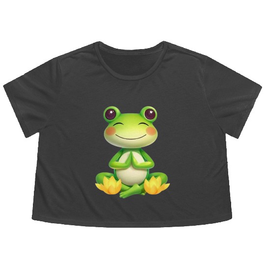 Zen Frog – Peaceful Meditation Frog Design Flowy Cropped Tees