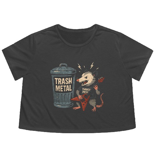 Funny Opossum Thrash Metal Guitar Vintage Pun Flowy Cropped Tees