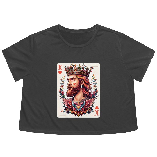 King of Hearts Card Illustration Flowy Cropped Tees
