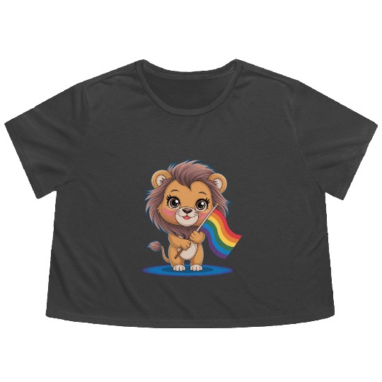 Cute Lion With Rainbow Flag Flowy Cropped Tees