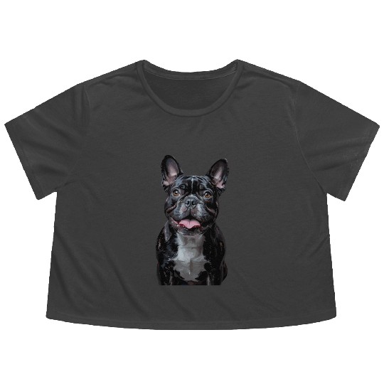 Charming French Bulldog Portrait Capturing Joyful Flowy Cropped Tees