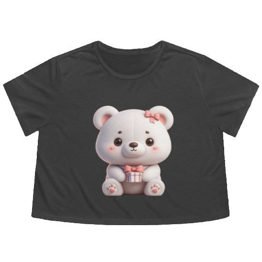 Sweet Teddy Bear and Gift Box Flowy Cropped Tees