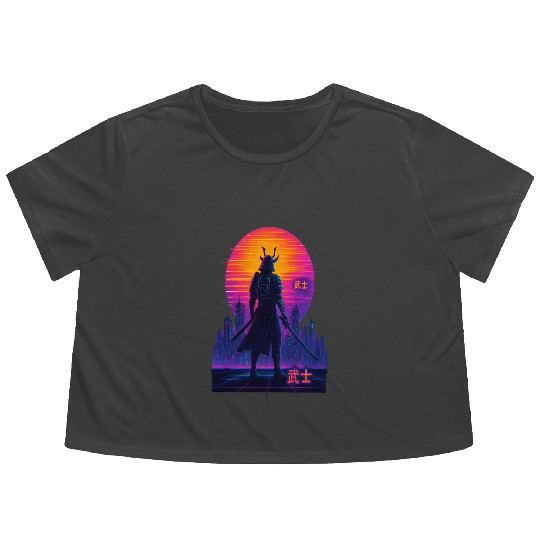 Neon Samurai - Cyberpunk Warrior Art Flowy Cropped Tees