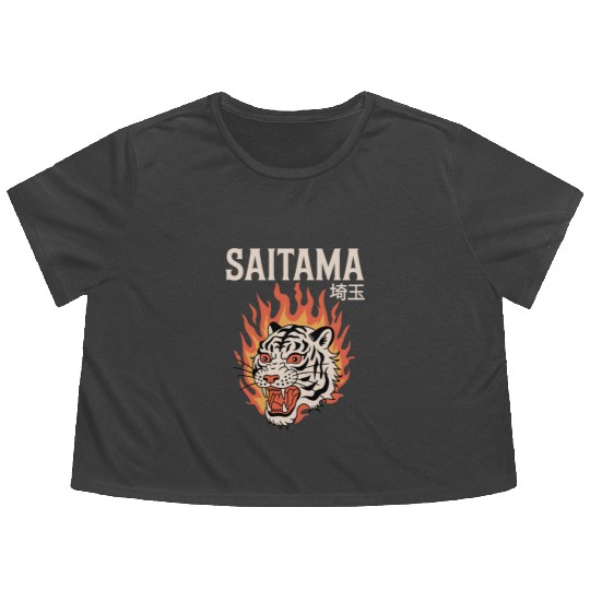 Vintage Saitama Flowy Cropped Tees – Bold Tiger Tattoo Design