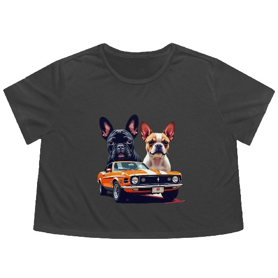 French Bulldogs with Classic Muscle Car – Retro Vi Flowy Cropped Tees