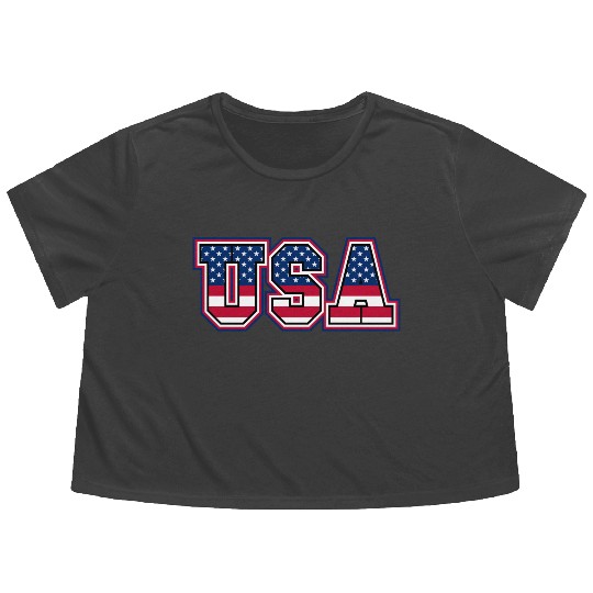 USA Letters with American Flag Pattern Flowy Cropped Tees