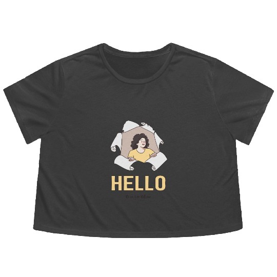 Hello Quote with Peeking Character – Fun Greeting Flowy Cropped Tees
