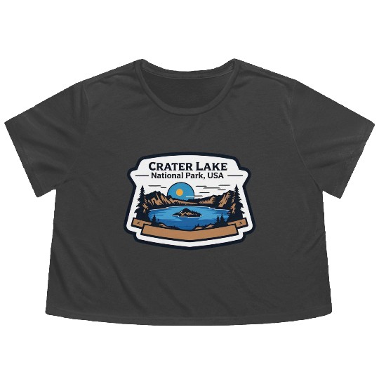 Crater Lake National Park Southern Oregon USA Logo Flowy Cropped Tees