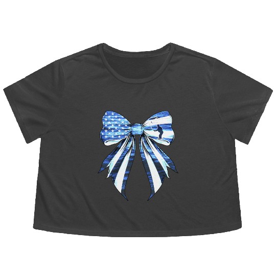 Coquette Bow Fish Fishing Fisher US Flag Pride Flowy Cropped Tees