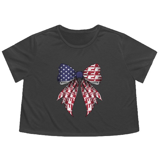 Coquette Bow Dachshund Dog US Flag Patriotic Flowy Cropped Tees