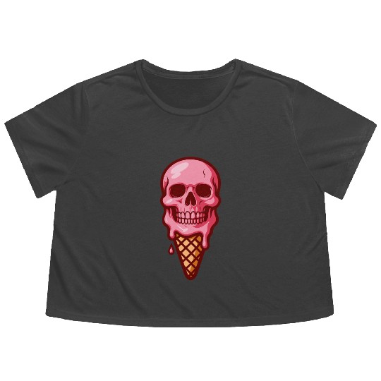 ice-cream skull Flowy Cropped Tees