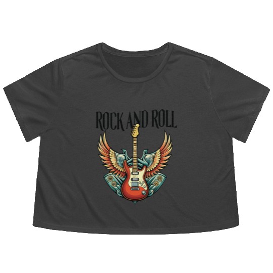 Vintage Retro 80s Rock Roll Music Guitar Wing Flowy Cropped Tees