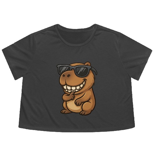 Cool capybara guinea pig sunglasses smile Flowy Cropped Tees