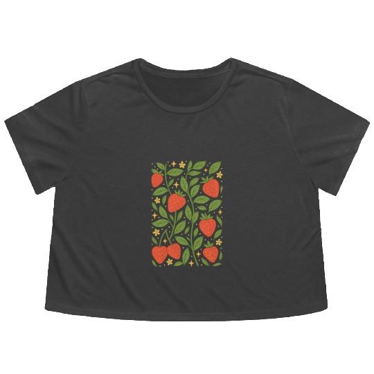 Strawberry Garden Pattern Flowy Cropped Tees