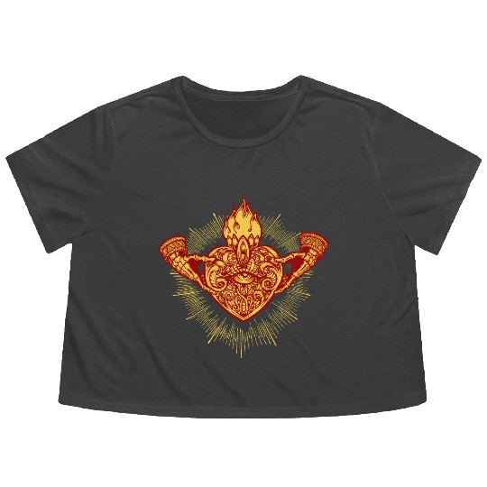 Sacred Heart Claddagh Symbol - Fire Flowy Cropped Tees