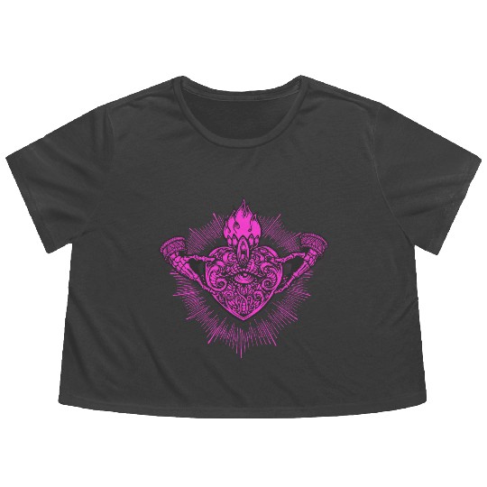 Sacred Heart Claddagh Symbol Pink Flowy Cropped Tees