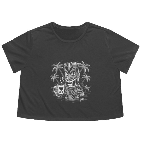 Tiki Coffee Vibes – Tropical Island Energy Flowy Cropped Tees