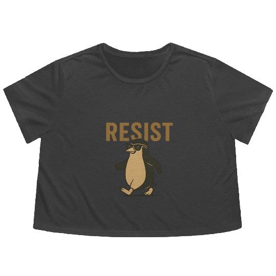 Resist Penguin Activism - Funny Protest Graphic Flowy Cropped Tees