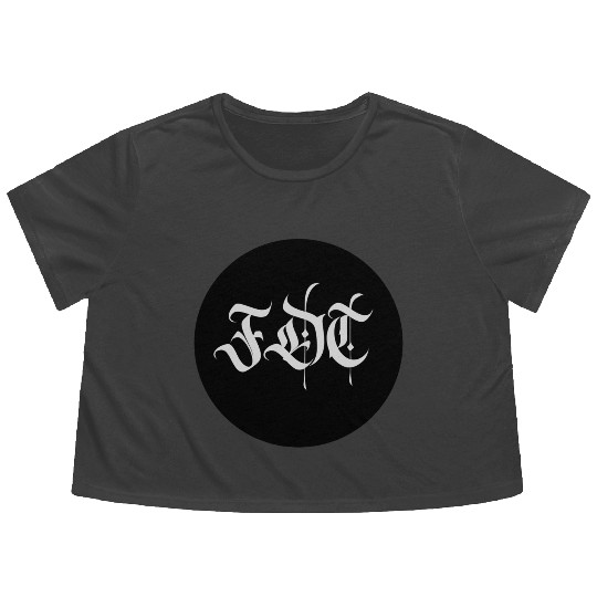 Ornate Gothic Lettering FDT in Light Grey on Black Flowy Cropped Tees